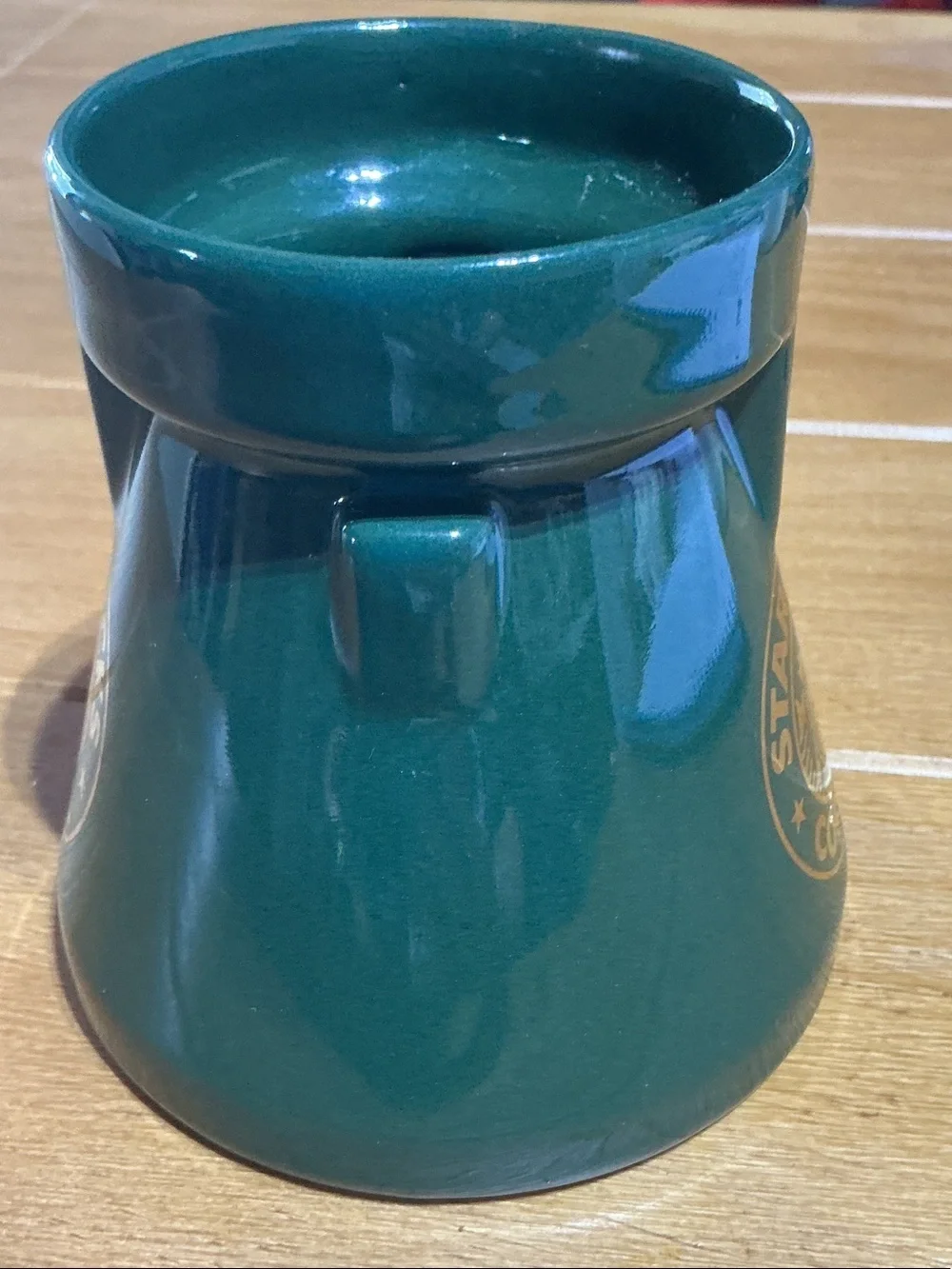 Starbucks Dark Green Ceramic Travel Coffee Mug with Gold Logo